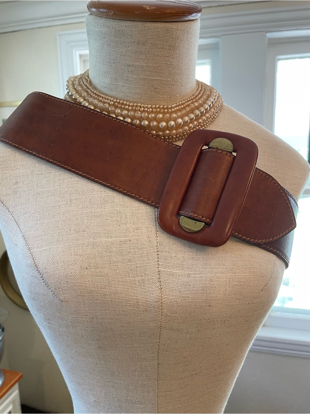 United Colors Of Benetton Wide Brown Leather Waist Belt with Rectangular Buckle